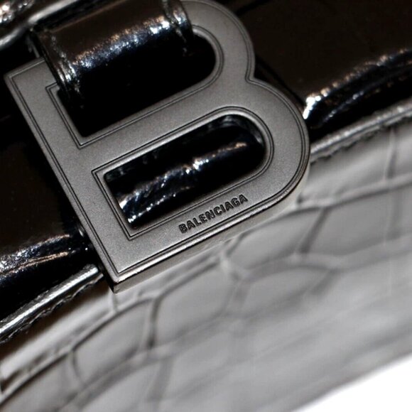Balenciaga Hourglass Small Handbag Crocodile Embossed - Black - Picture 9 of 14